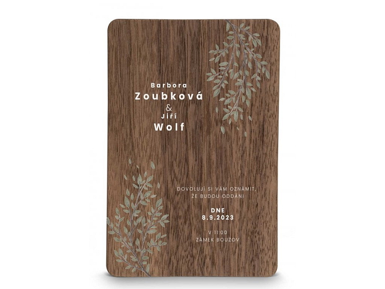 Dřevěné svatební oznámení PODZIM