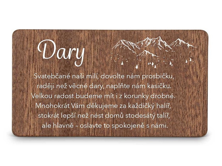 Dřevěná kartička DARY - HORY