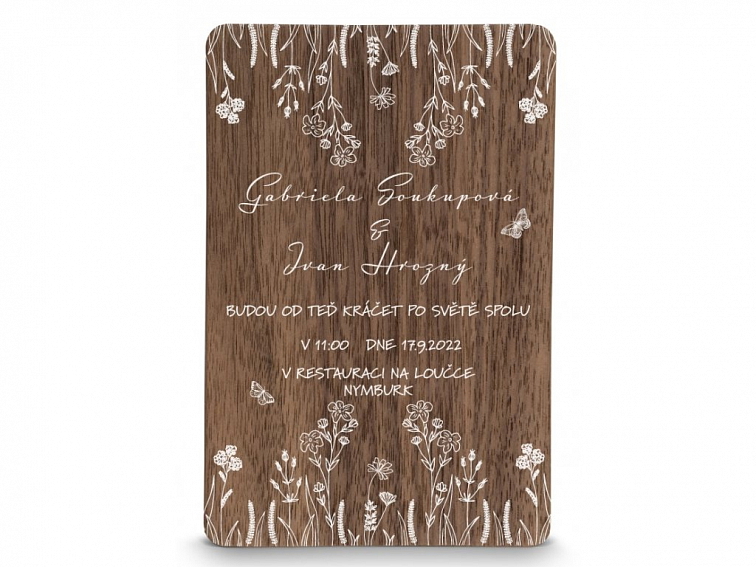 Dřevěné svatební oznámení LOUKA