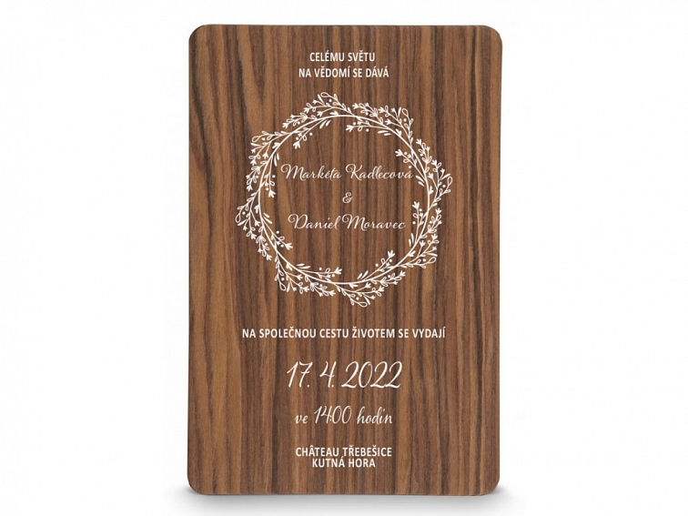 Dřevěné svatební oznámení BOHO