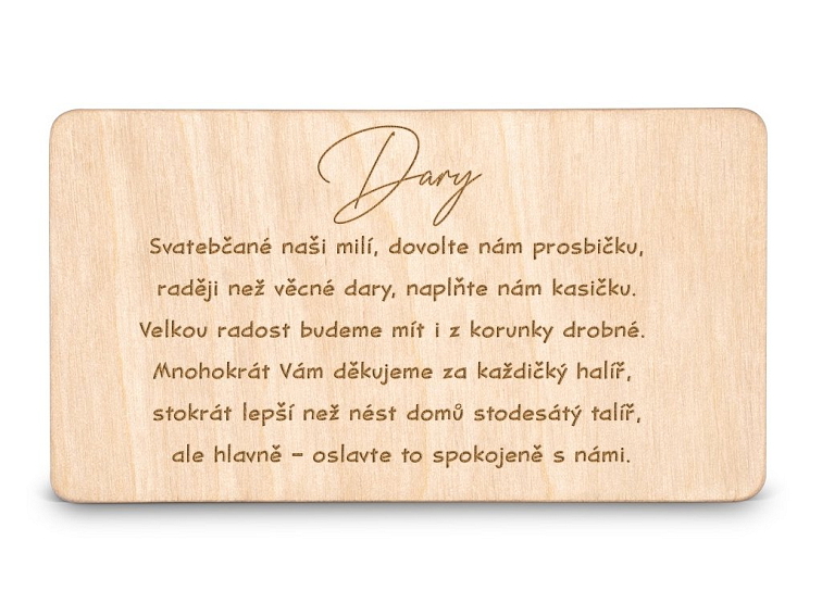 Dřevěná kartička DARY - TEXT