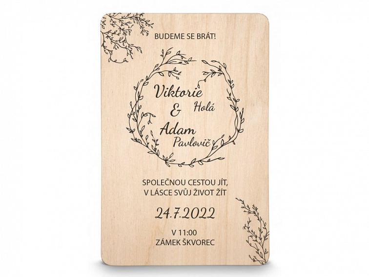 Dřevěné svatební oznámení BOHO STYLE