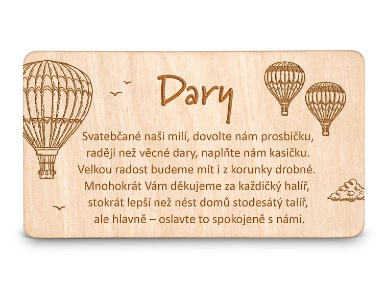 Dřevěná kartička DARY - BALÓNY