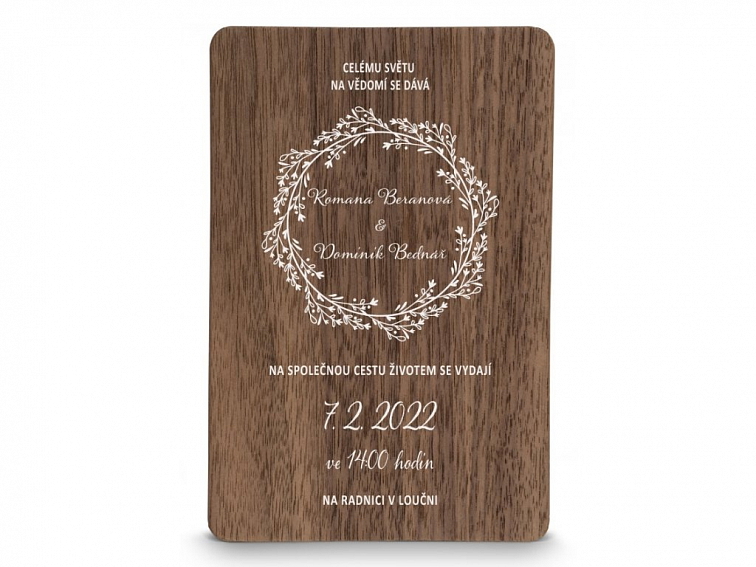 Dřevěné svatební oznámení BOHO