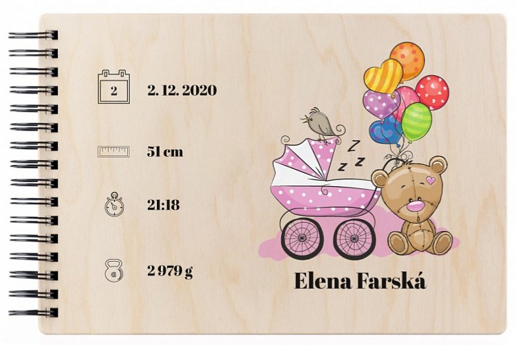 Dřevěné dětské fotoalbum KOČÁR