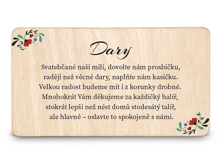 Dřevěná kartička DARY - FOLK