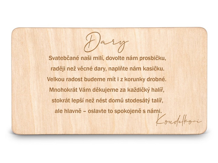 Dřevěná kartička DARY - VĚTVIČKA