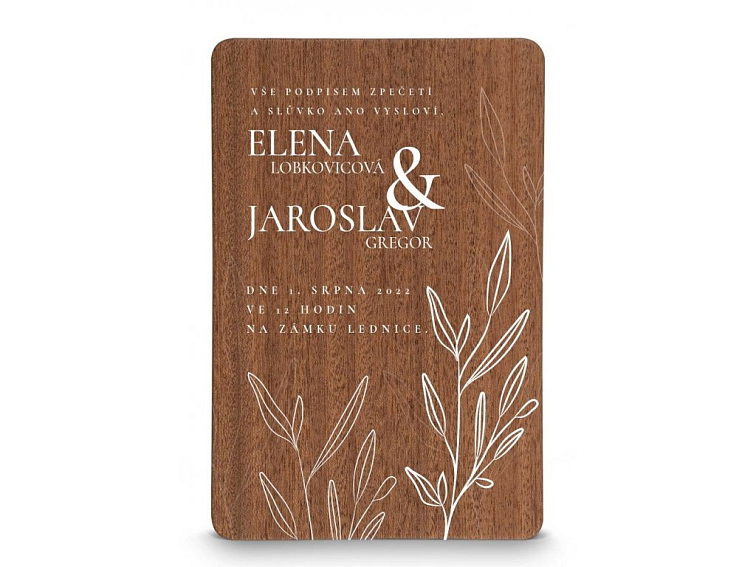 Dřevěné svatební oznámení LEAVES