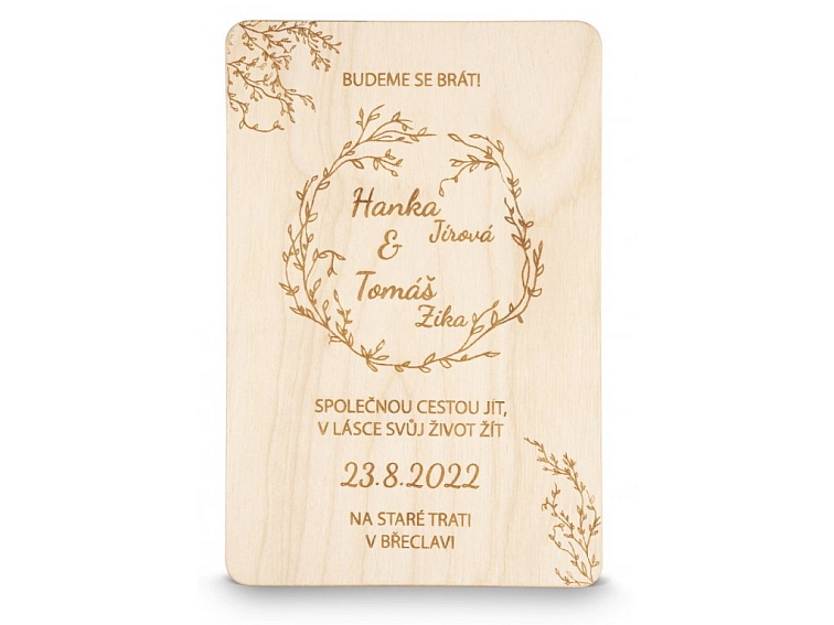 Dřevěné svatební oznámení BOHO STYLE