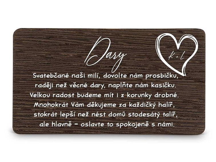 Dřevěná kartička DARY - SRDCE