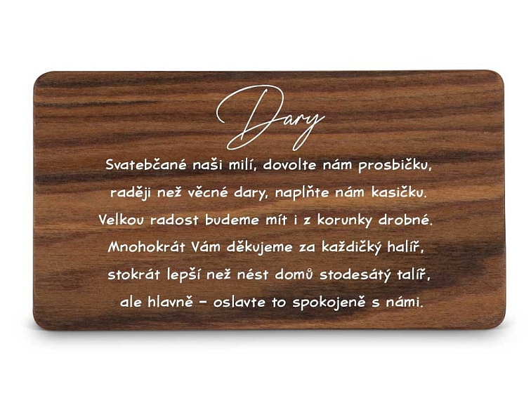Dřevěná kartička DARY - TEXT