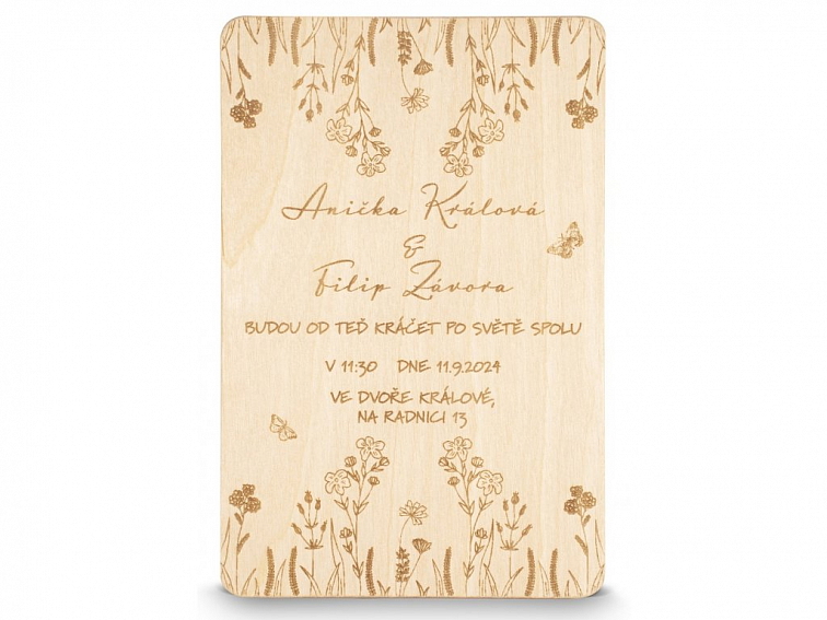 Dřevěné svatební oznámení LOUKA