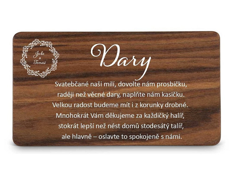 Dřevěná kartička DARY - BOHO