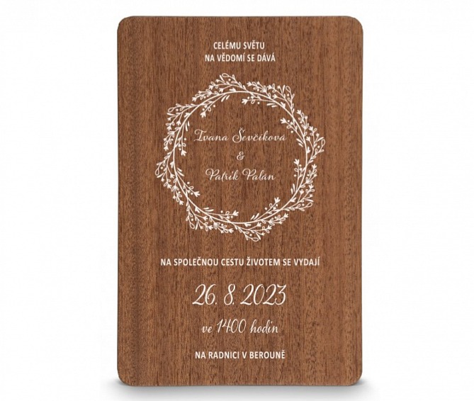 Dřevěné svatební oznámení BOHO