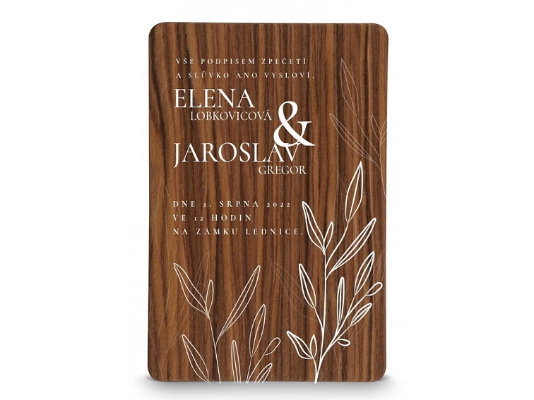 Dřevěné svatební oznámení LEAVES
