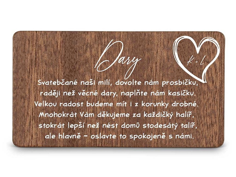 Dřevěná kartička DARY - SRDCE