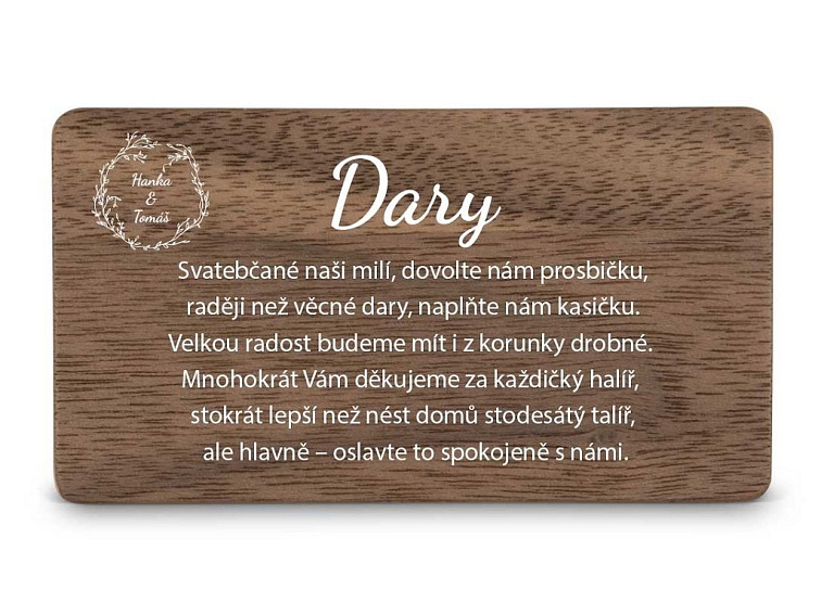 Dřevěná kartička DARY - BOHO STYLE