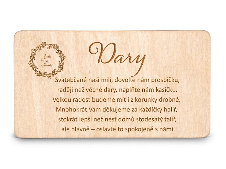 Dřevěná kartička DARY - BOHO