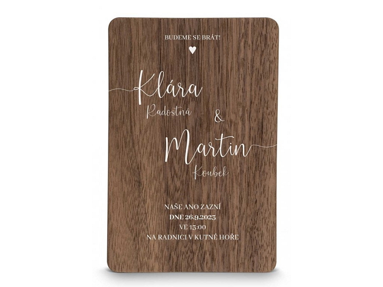 Dřevěné svatební oznámení LINE