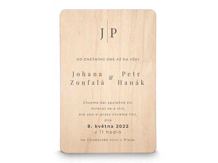 Dřevěné svatební oznámení JMÉNO