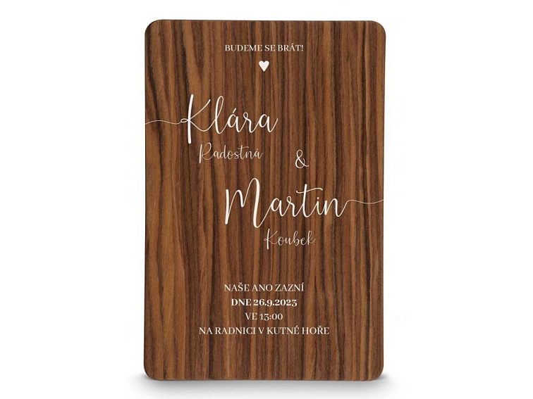 Dřevěné svatební oznámení LINE
