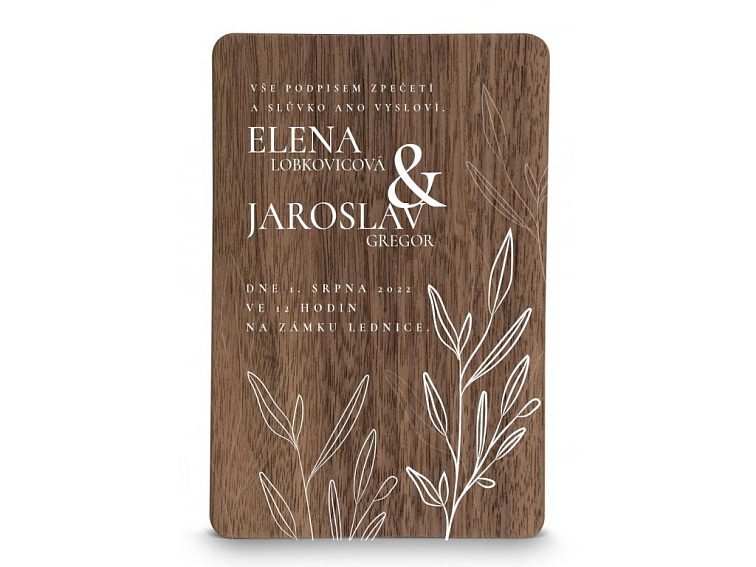 Dřevěné svatební oznámení LEAVES