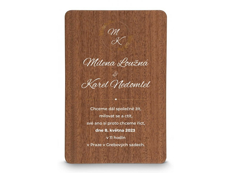 Dřevěné svatební oznámení MONOGRAM