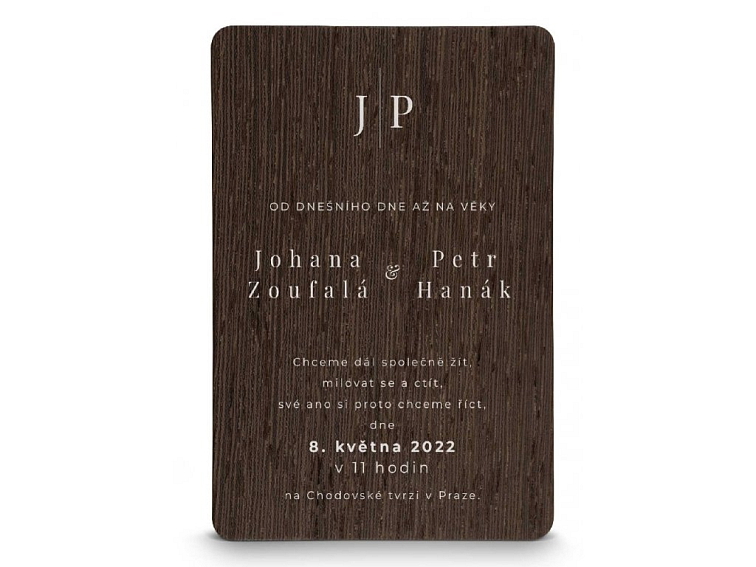 Dřevěné svatební oznámení JMÉNO