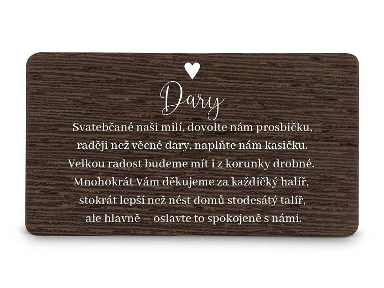 Dřevěná kartička DARY - LINE
