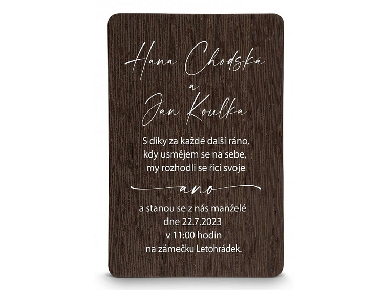 Dřevěné svatební oznámení UNI