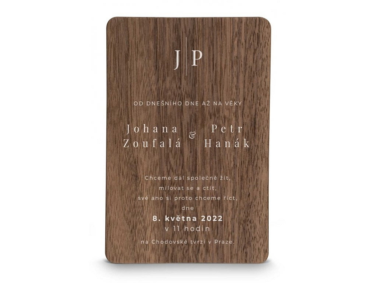 Dřevěné svatební oznámení JMÉNO