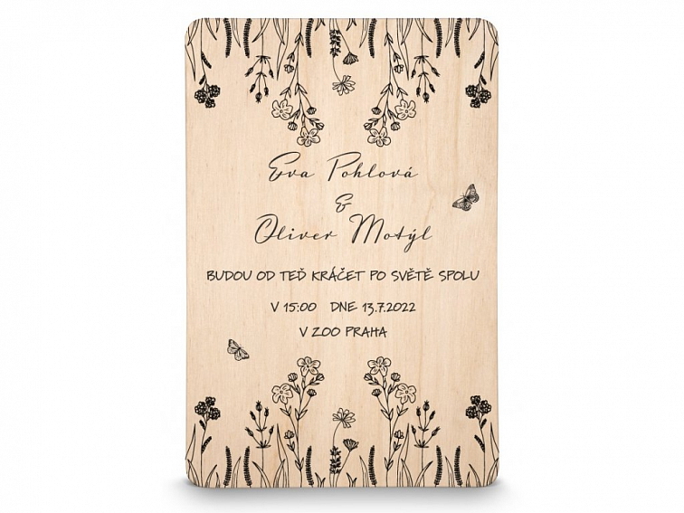 Dřevěné svatební oznámení LOUKA
