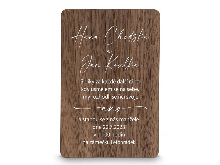 Dřevěné svatební oznámení UNI