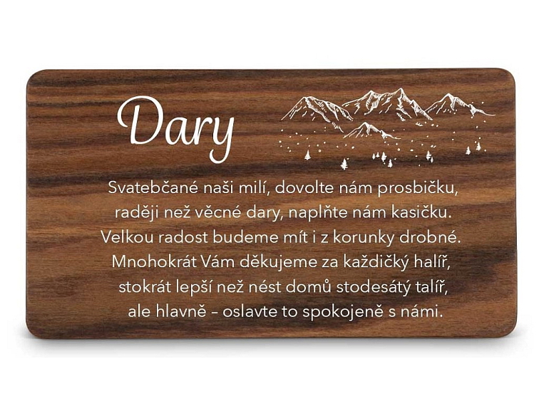 Dřevěná kartička DARY - HORY