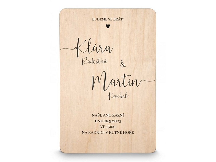 Dřevěné svatební oznámení LINE