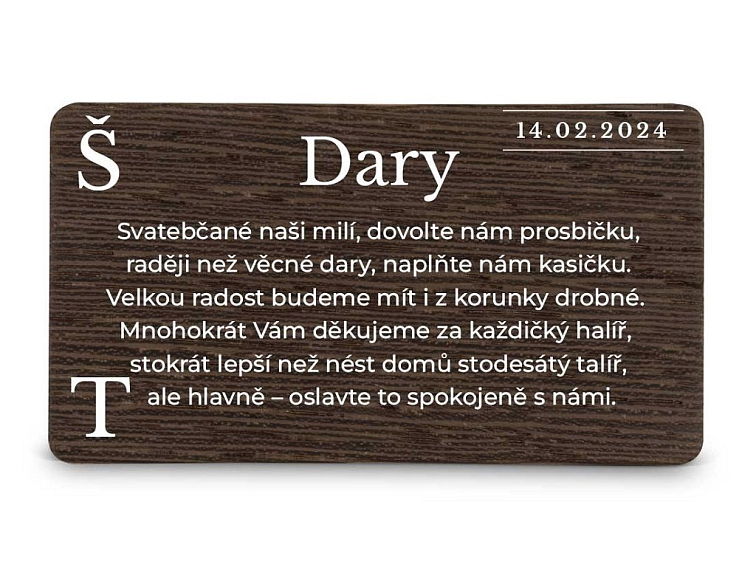 Dřevěná kartička DARY - MODERN