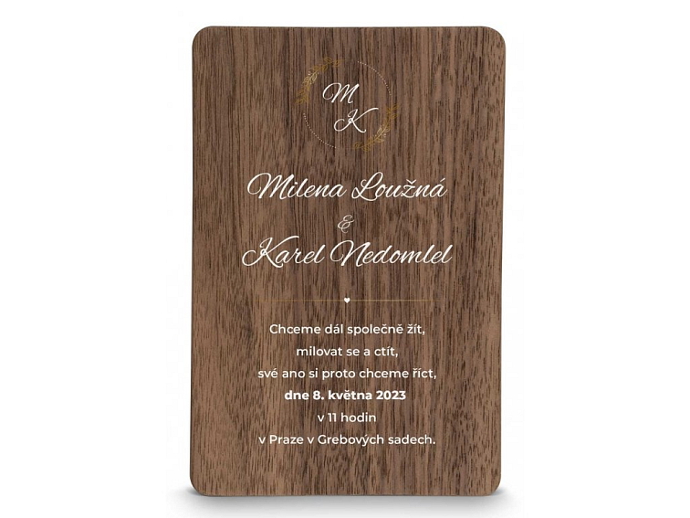Dřevěné svatební oznámení MONOGRAM