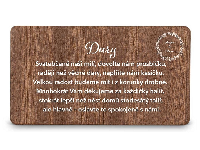 Dřevěná kartička DARY - MOTIV
