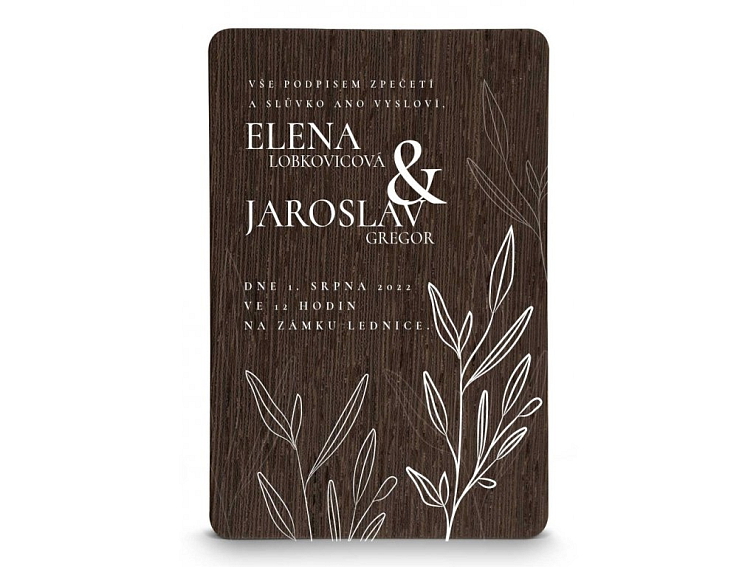 Dřevěné svatební oznámení LEAVES