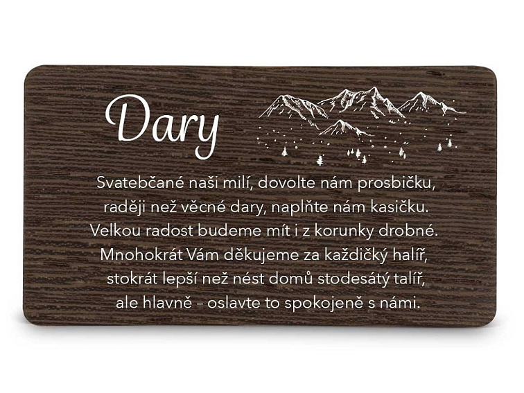 Dřevěná kartička DARY - HORY