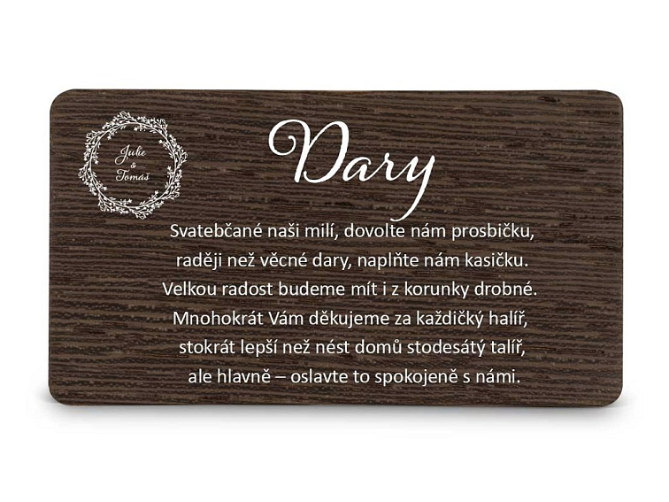 Dřevěná kartička DARY - BOHO