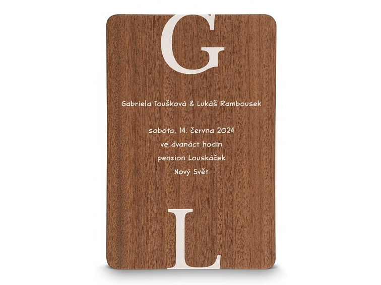 Dřevěné svatební oznámení PÍSMENA
