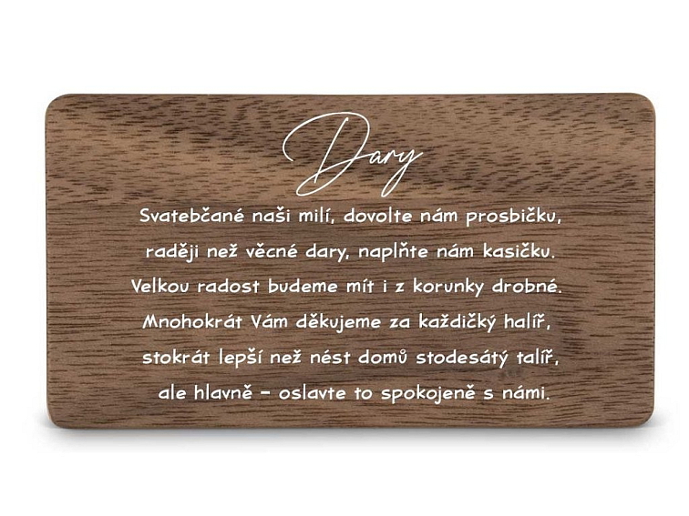 Dřevěná kartička DARY - TEXT