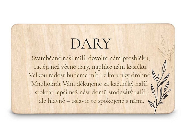 Dřevěná kartička DARY - LEAVES