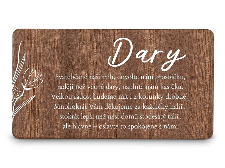 Dřevěná kartička DARY - SNĚŽENKA