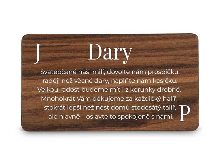 Dřevěná kartička DARY - JMÉNO