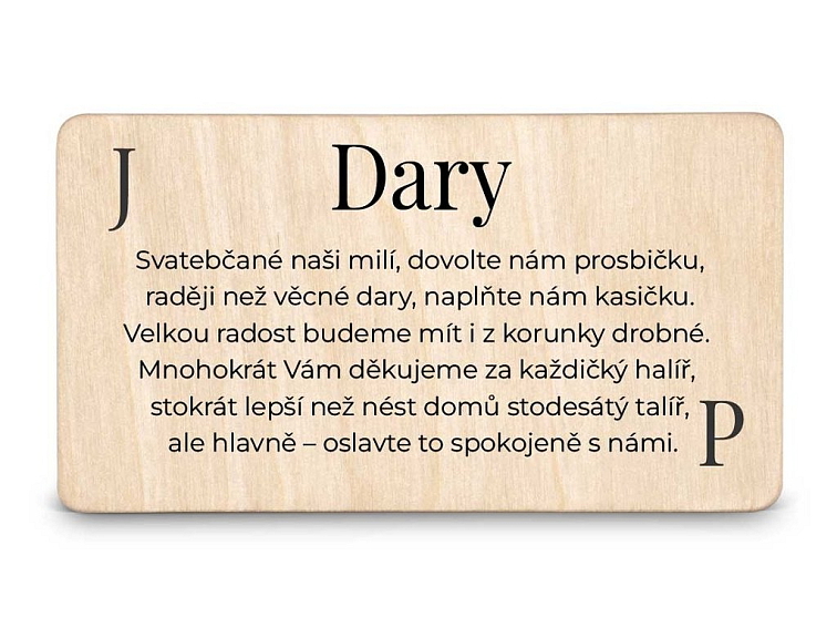 Dřevěná kartička DARY - JMÉNO