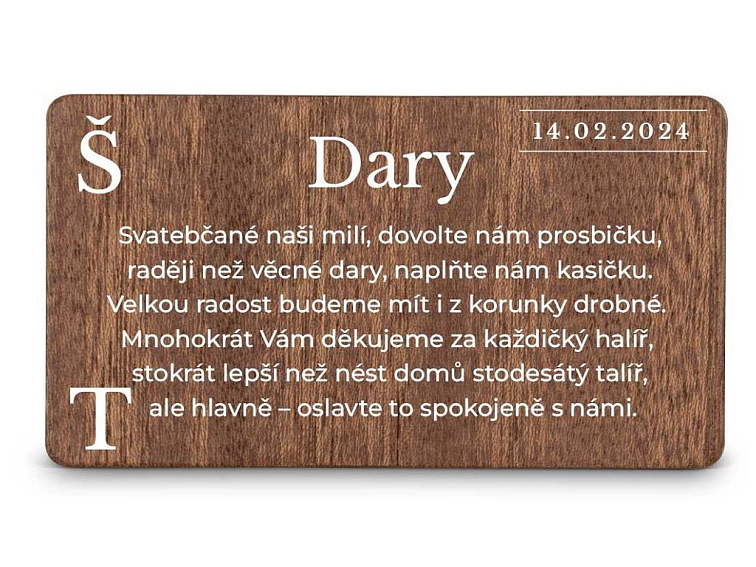 Dřevěná kartička DARY - MODERN