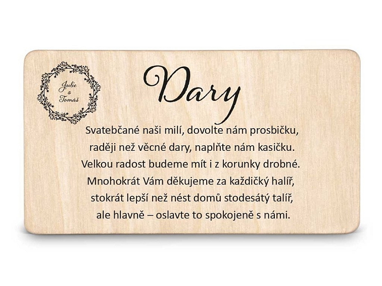 Dřevěná kartička DARY - BOHO