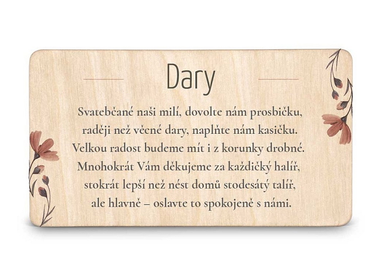 Dřevěná kartička DARY - FLORAL
